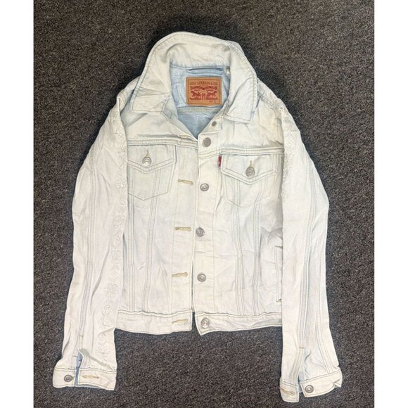 Levi's Trucker Jean Jacket Womens S Light Wash Blue Denim Floral Embroidered - Picture 3 of 3